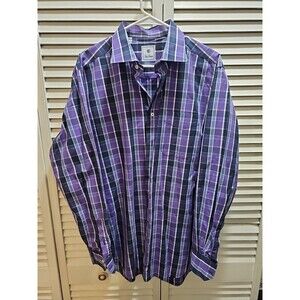 DAVID DONAHUE SHIRT Size XL Purple Plaid Button-Down Long Sleeve  Dress RN110577